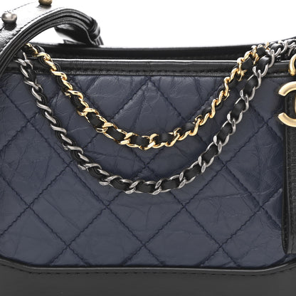 Chanel Aged Calfskin Quilted Small Gabrielle Hobo Navy Black 8 of 10