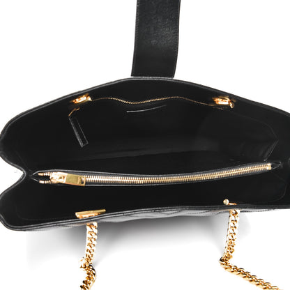 Saint Laurent Grain De Poudre Matelasse Chevron Monogram Shopping Bag Black 5 of 9