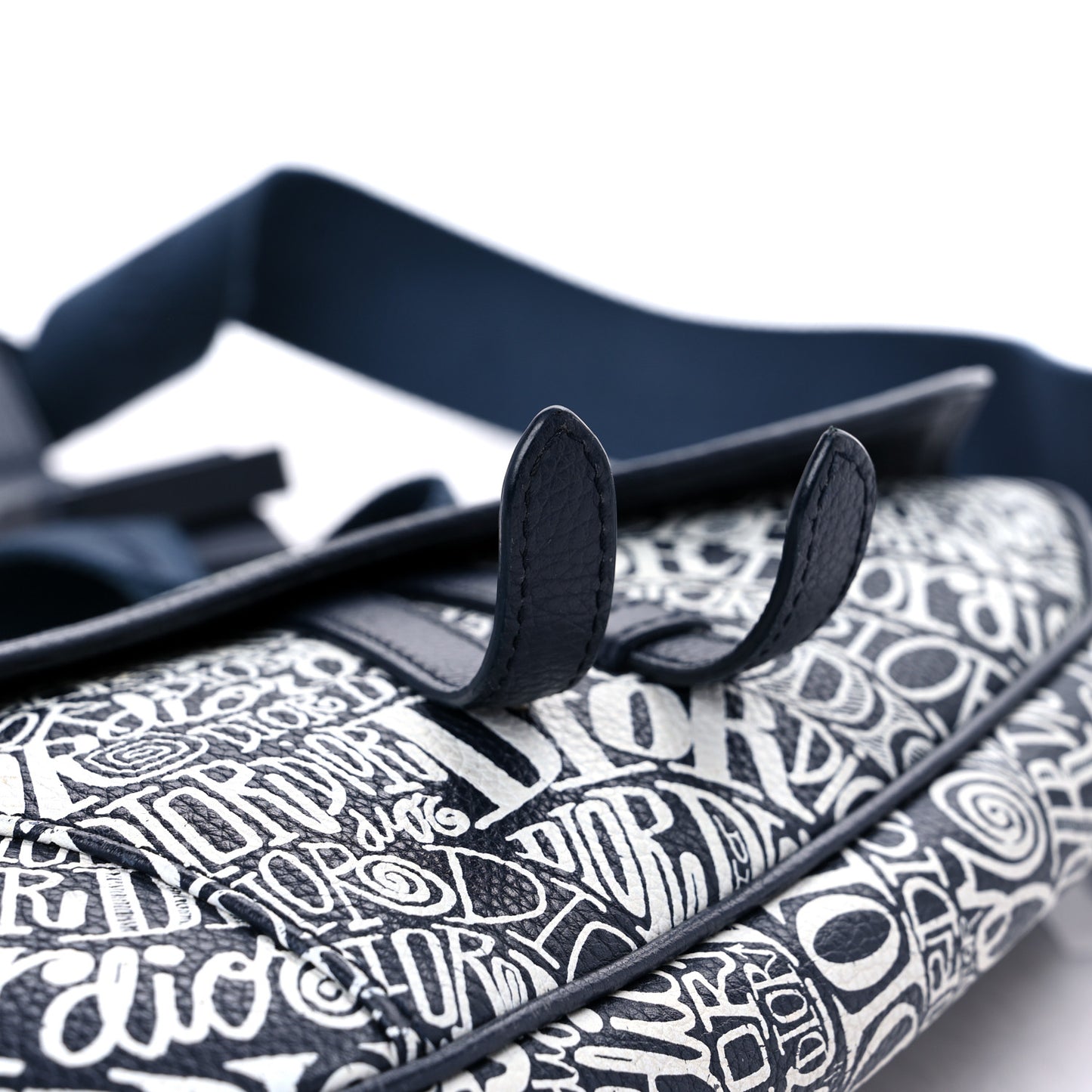 X SHAWN STUSSY Grained Calfskin Printed Mens Saddle Bag Navy Blue