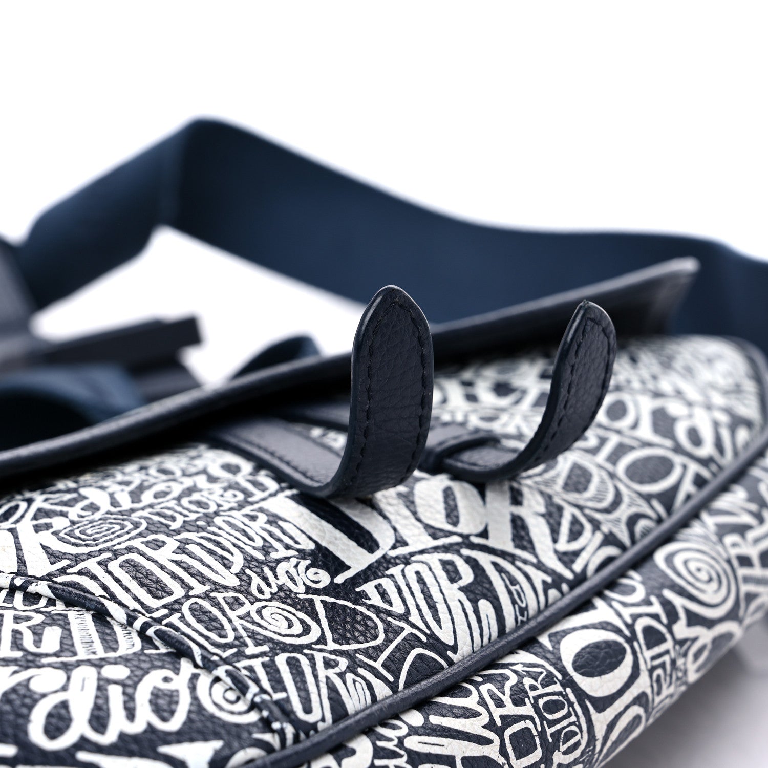 Christian Dior X SHAWN STUSSY Grained Calfskin Printed Mens Saddle Bag Navy Blue 11 of 12