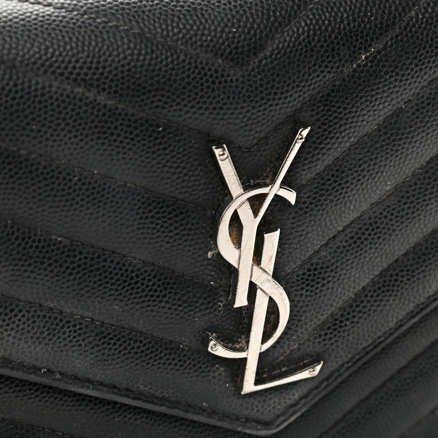 Saint Laurent Grain De Poudre Matelasse Chevron Monogram Chain Wallet Black 13 of 13