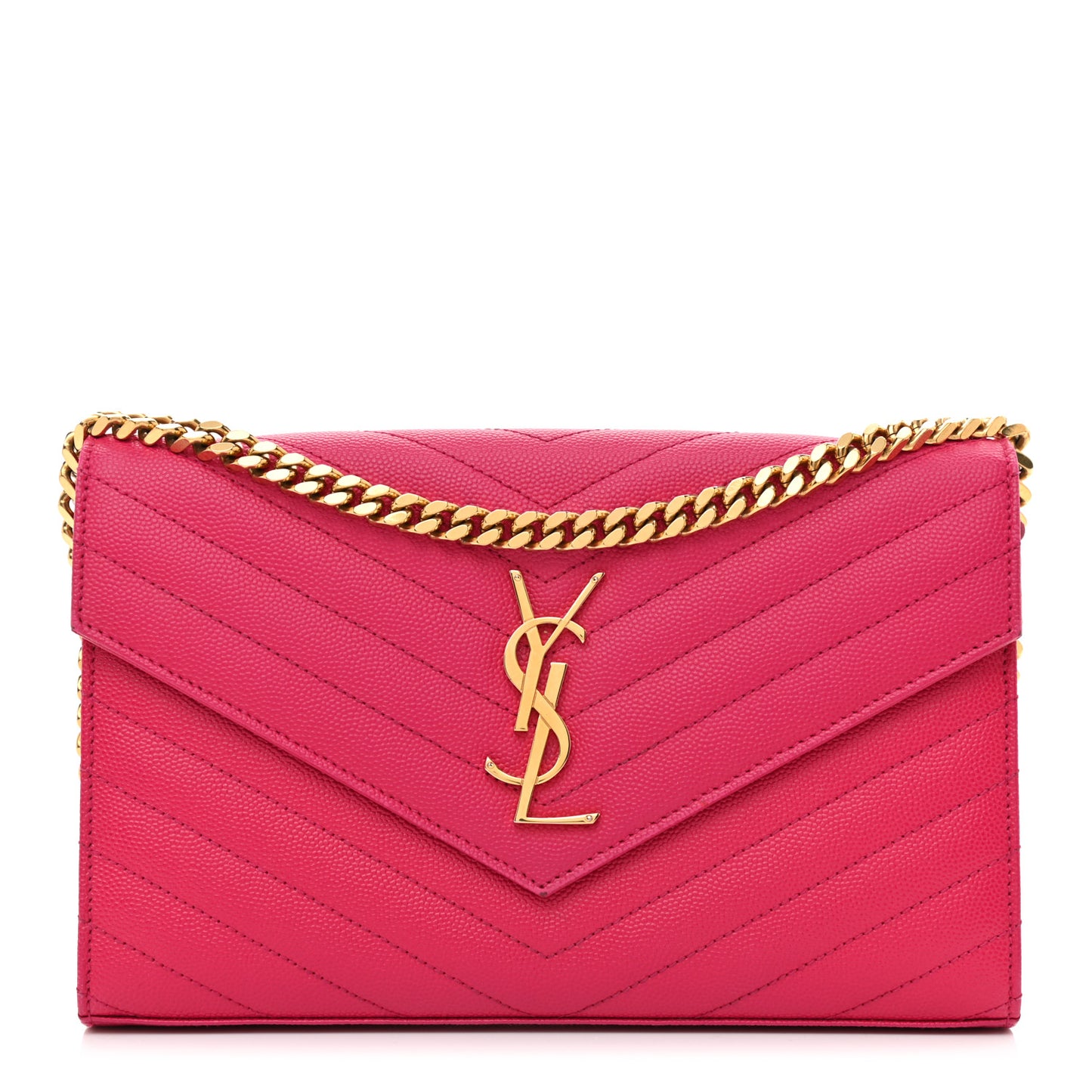 Grain De Poudre Matelasse Chevron Monogram Chain Wallet Lipstick Fuchsia