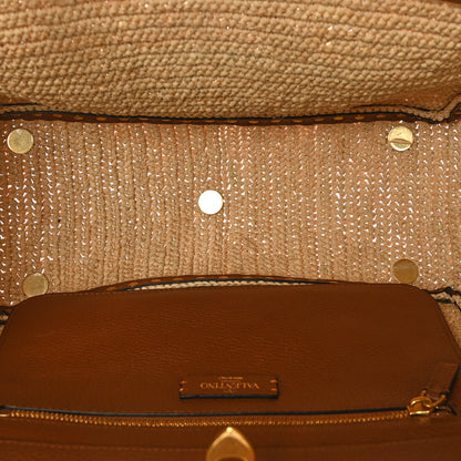 Valentino Garavani Raffia Calfskin Rockstud Tote Naturale Saddle Brown 5 of 6