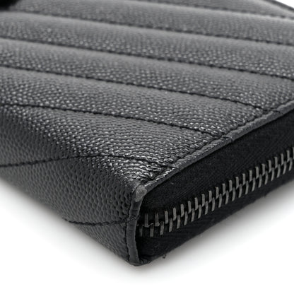 Saint Laurent Grain De Poudre Matelasse Chevron Monogram Monochrome Zip Around Wallet Black 9 of 12