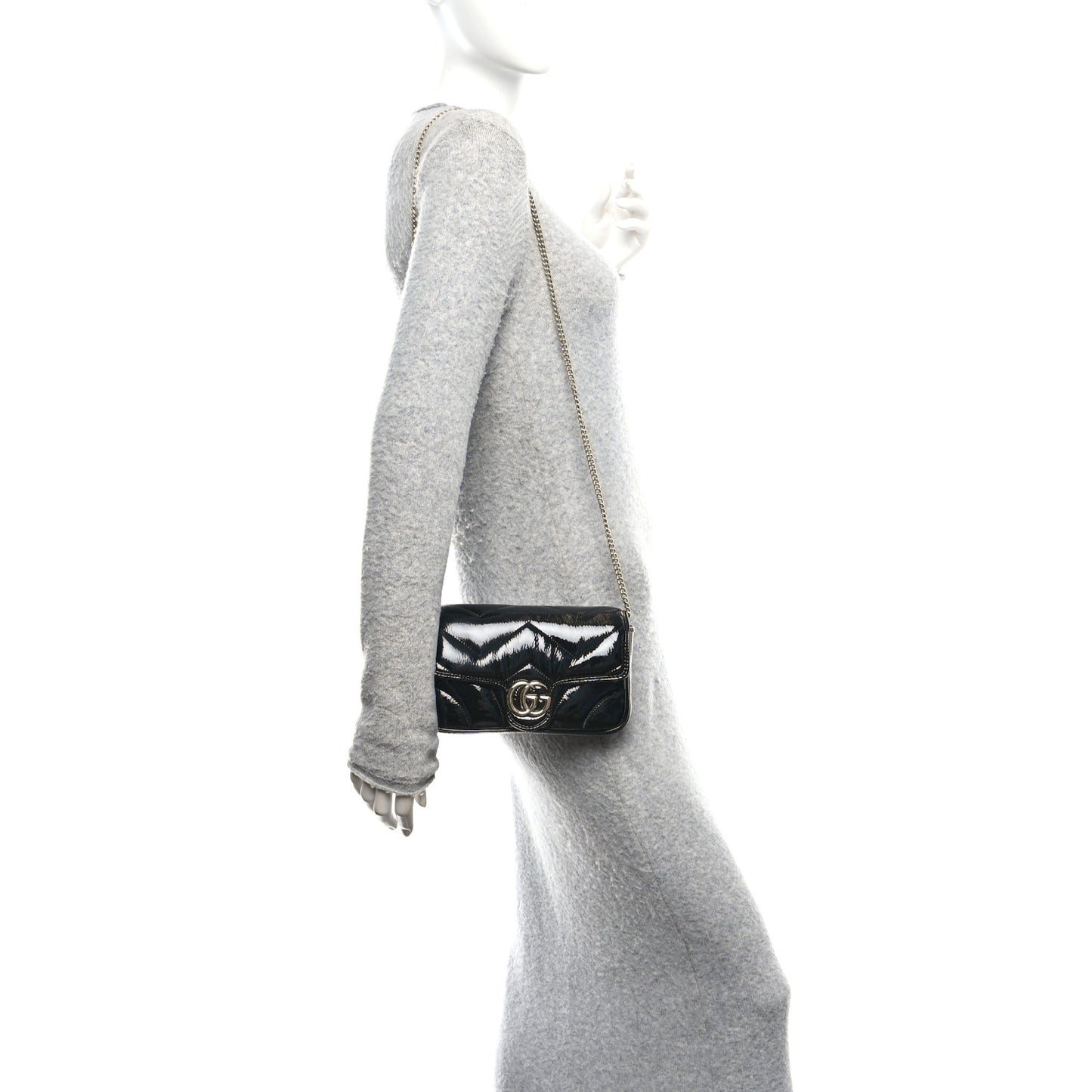 Patent Lambskin Matelasse Mini GG Marmont Shoulder Bag With Case Black