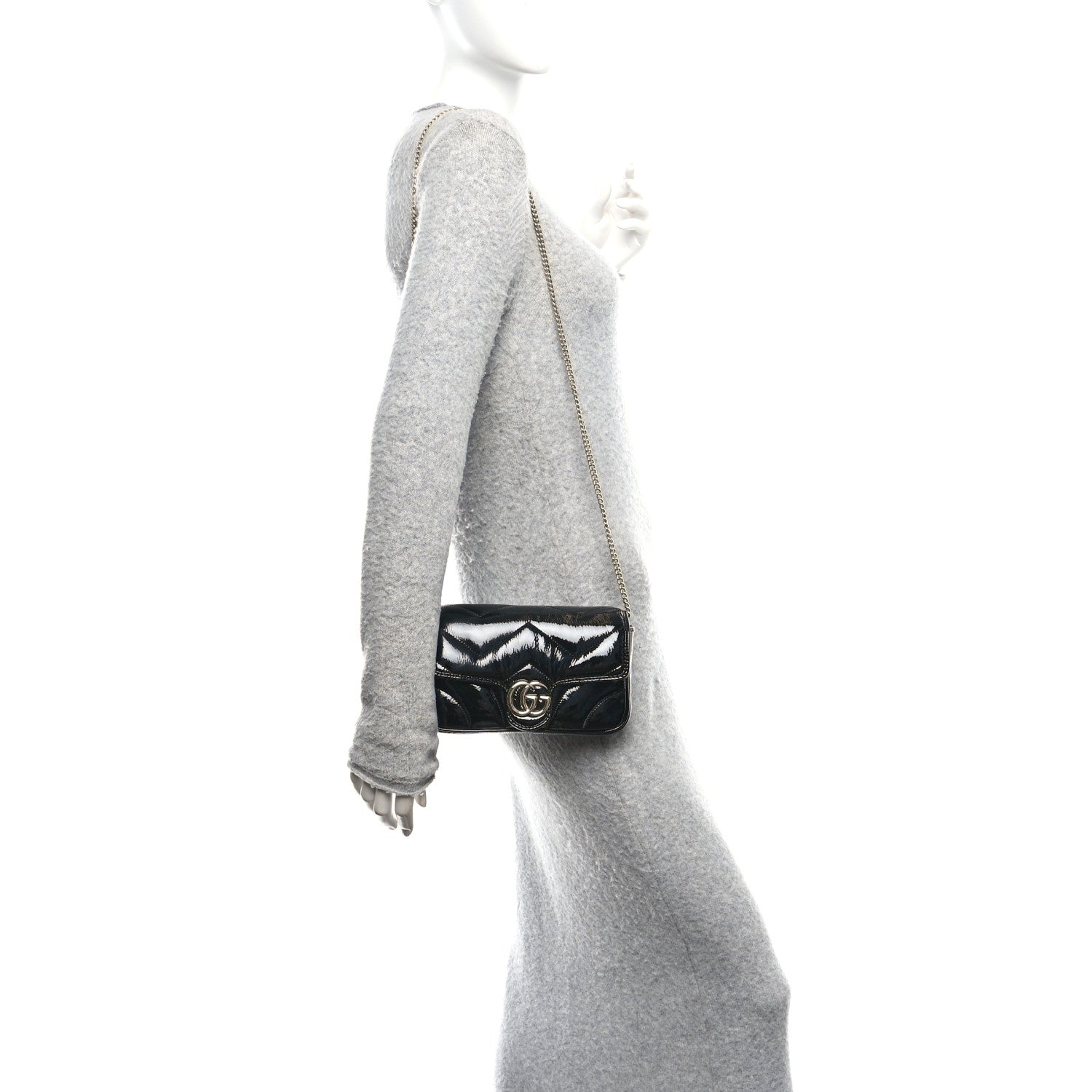 Gucci Patent Lambskin Matelasse Mini GG Marmont Shoulder Bag With Case Black 2 of 11
