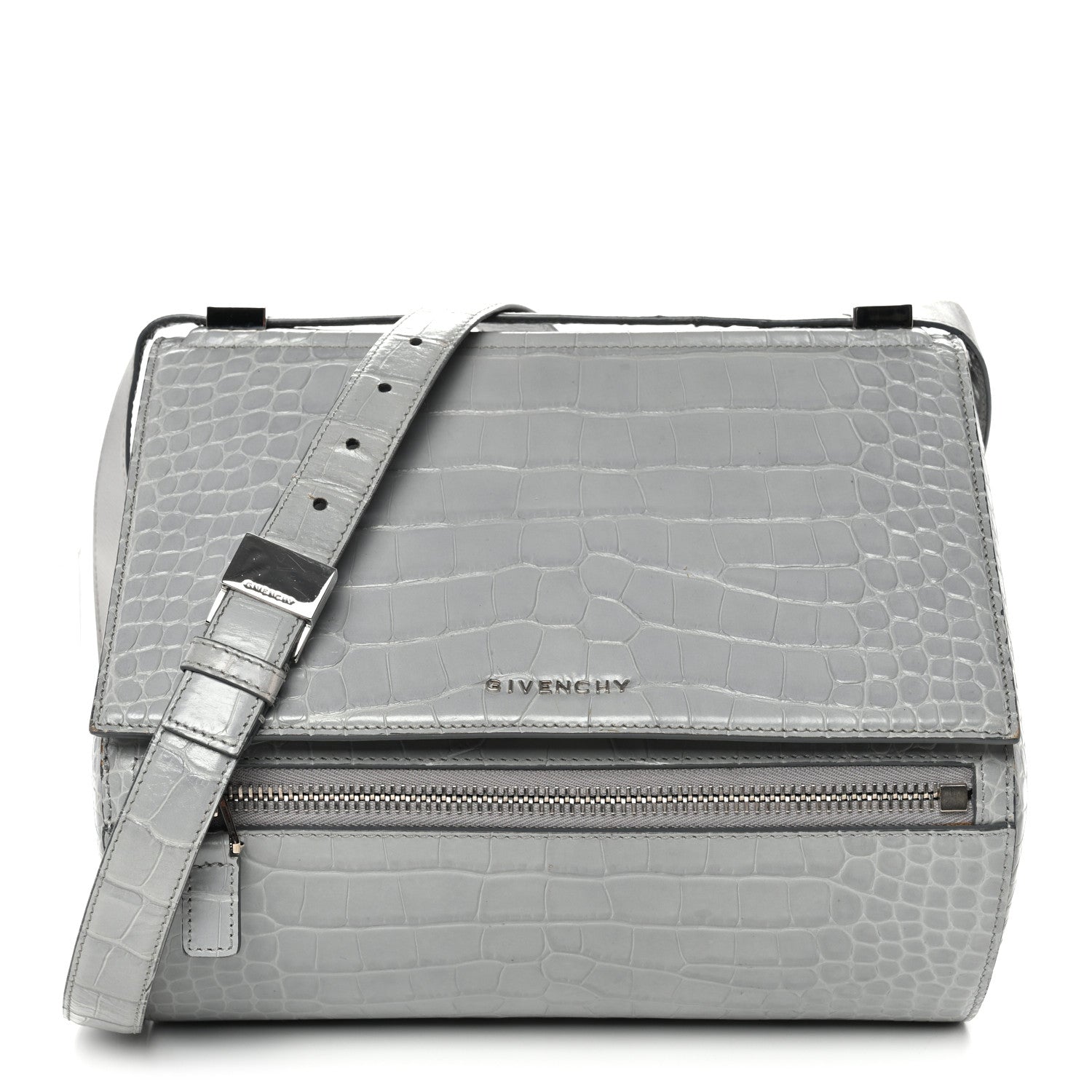 Givenchy Calfskin Crocodile Embossed Medium Pandora Box Crossbody Bag Grey 1 of 15