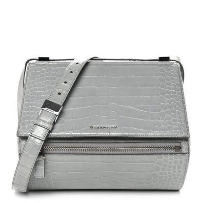 Givenchy Calfskin Crocodile Embossed Medium Pandora Box Crossbody Bag Grey 1 of 15