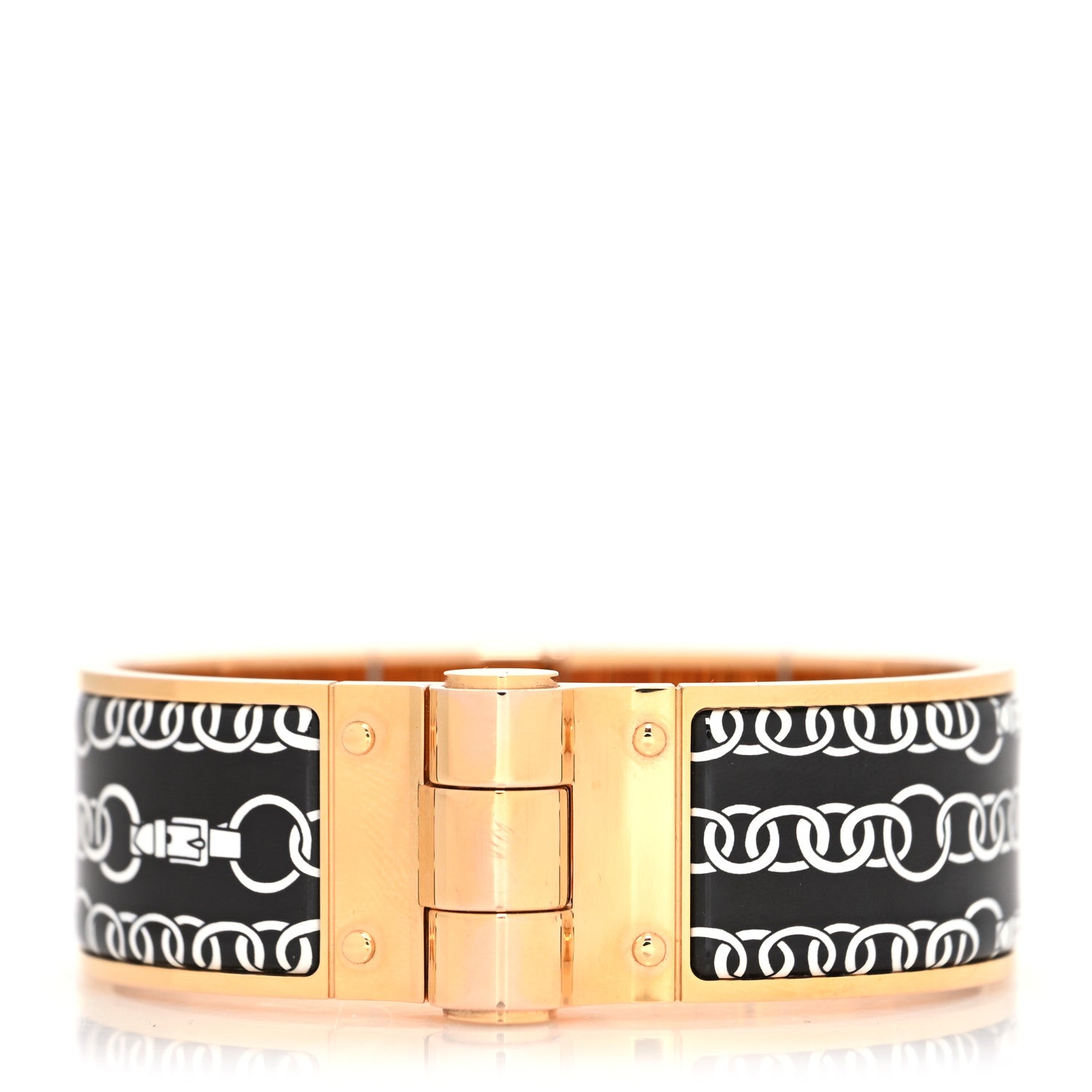 Hermes Enamel Printed Wide Balades Equestres Positif Negatif Hinged Bracelet L Black 1 of 5