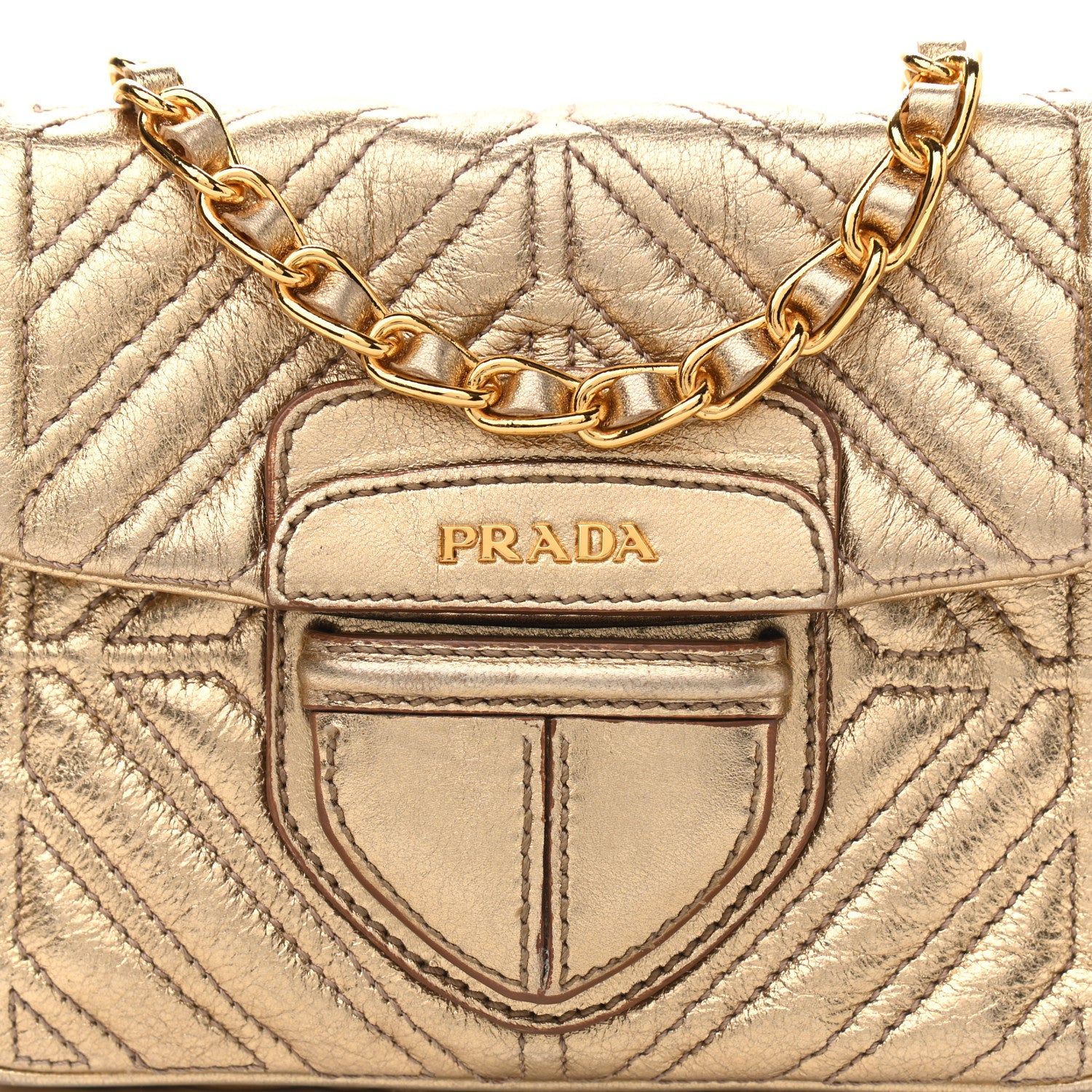 Prada Metallic Nappa Quilted Crossbody Bag Gold 8 of 11