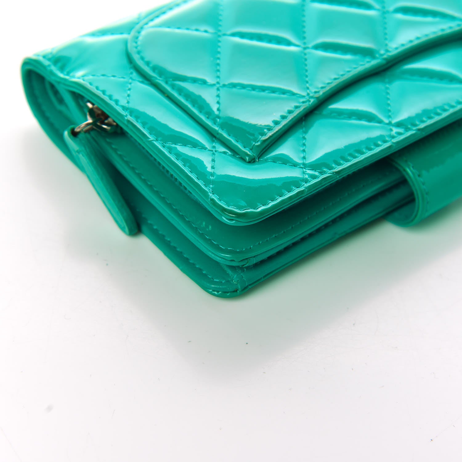 Chanel Patent Quilted Zip Pocket Wallet Turquoise 24 of 26