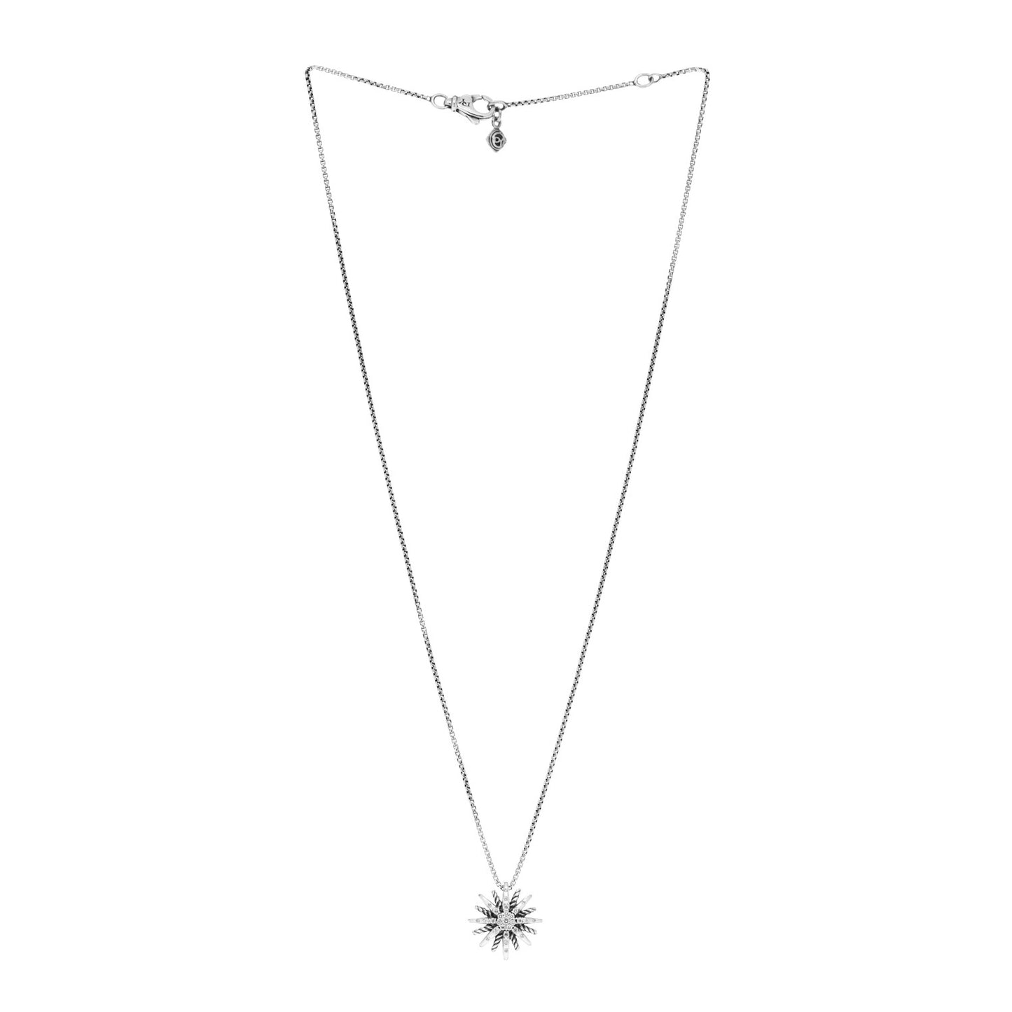 Sterling Silver Diamond 16mm Small Starburst Pendant Necklace