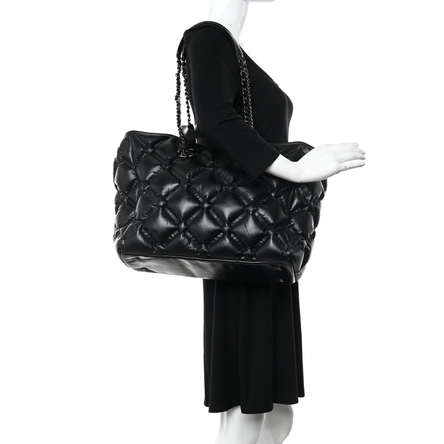 Calfskin Quilted Large Chesterfield Tote Black