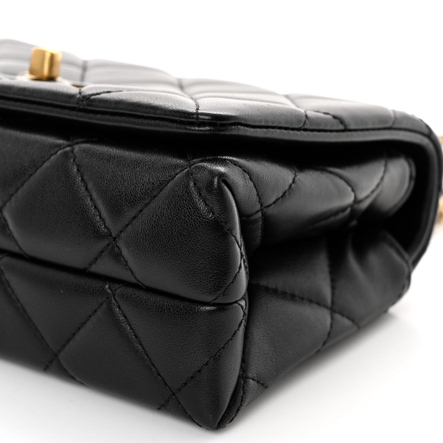 Shiny Lambskin Quilted Enamel CC Mini Flap Black