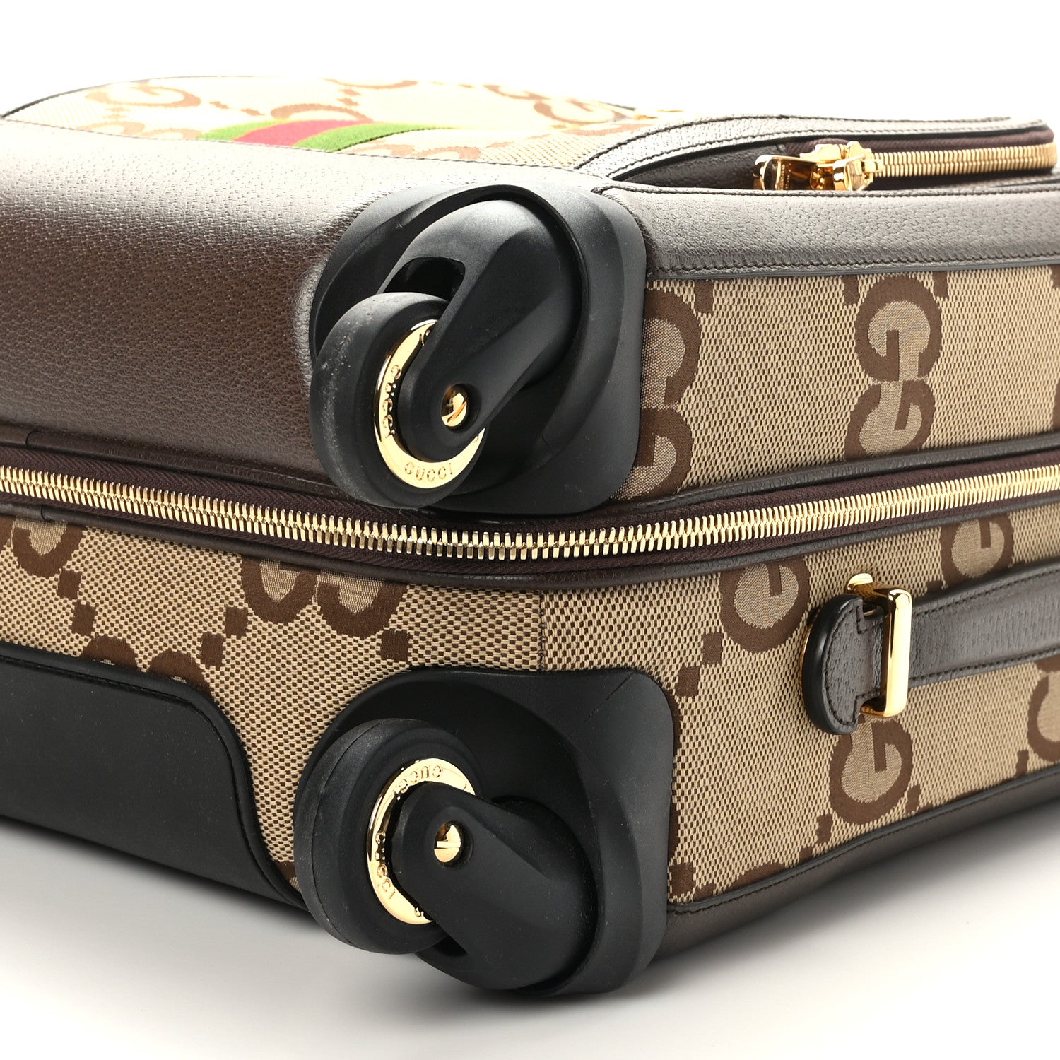 Gucci Monogram Jumbo GG Textured Dollar Calfskin Web Small Savoy Cabin Trolley Camel Ebony New Acero 8 of 8