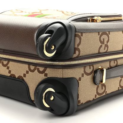 Gucci Monogram Jumbo GG Textured Dollar Calfskin Web Small Savoy Cabin Trolley Camel Ebony New Acero 8 of 8