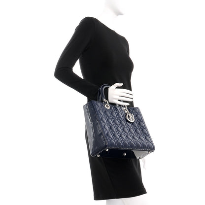 Christian Dior Patent Cannage Large Lady Dior Navy Blue 2 of 7