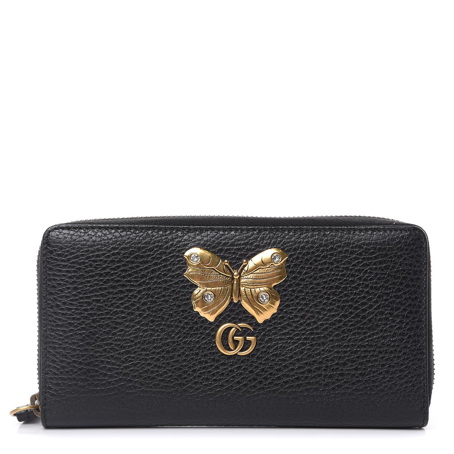 Calfskin Butterfly Zip Around Wallet Black