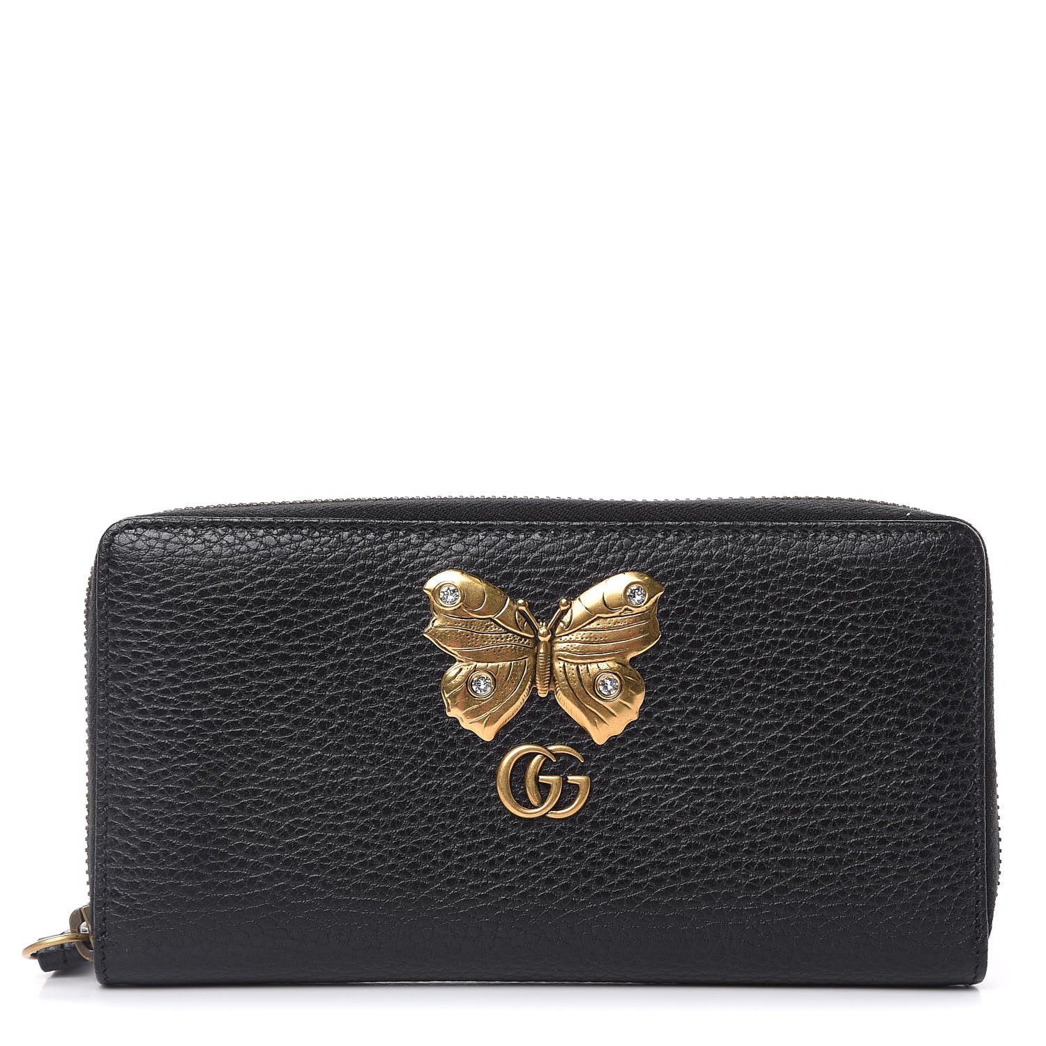 Gucci Calfskin Butterfly Zip Around Wallet Black 1 of 10