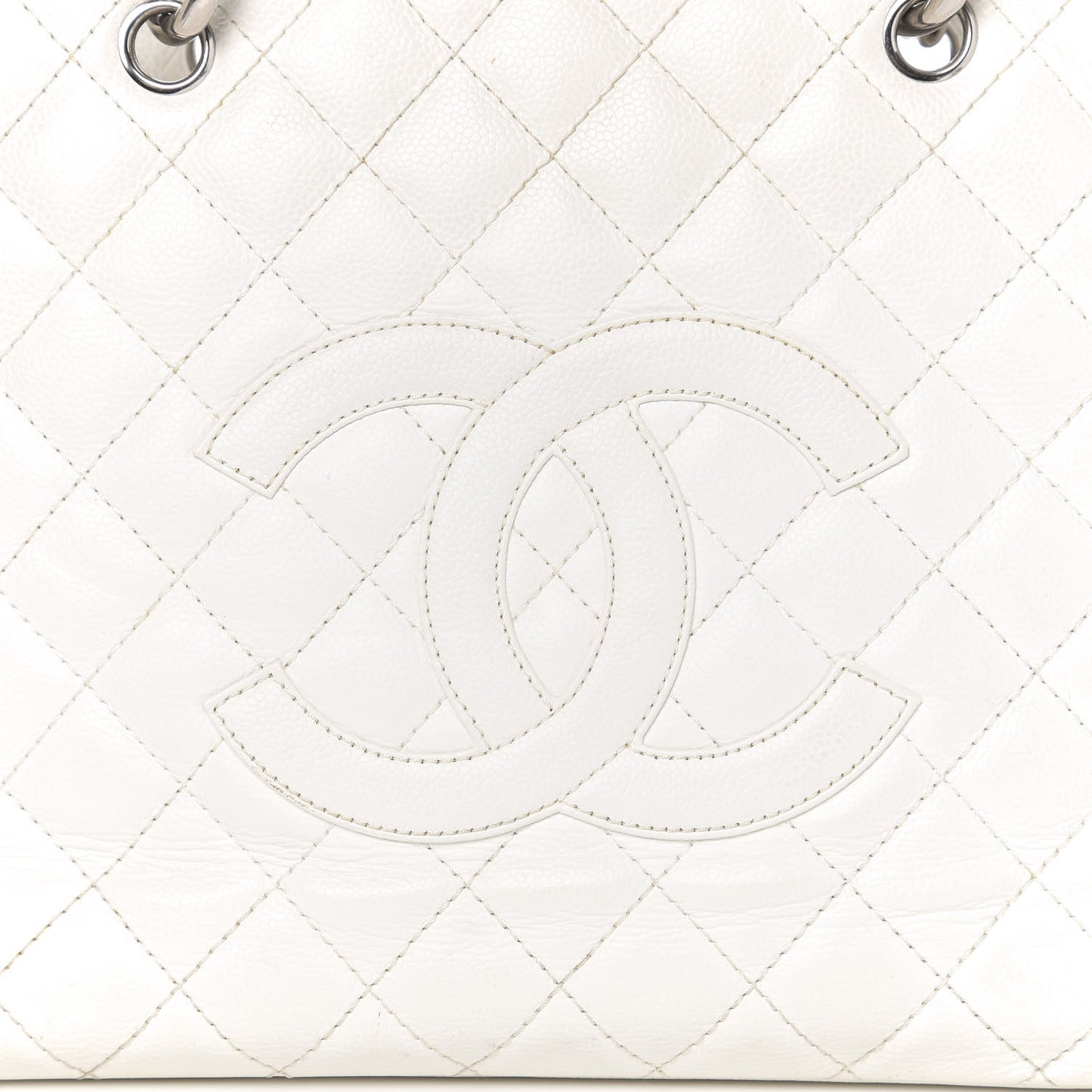 Caviar Quilted Grand Shopping Tote GST White
