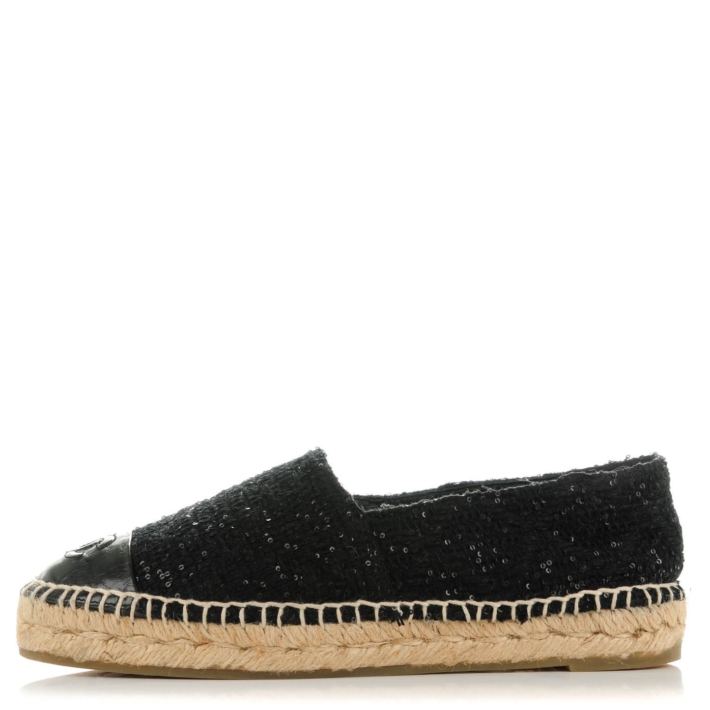 Tweed Patent Goatskin Sequin CC Espadrilles 37 Black
