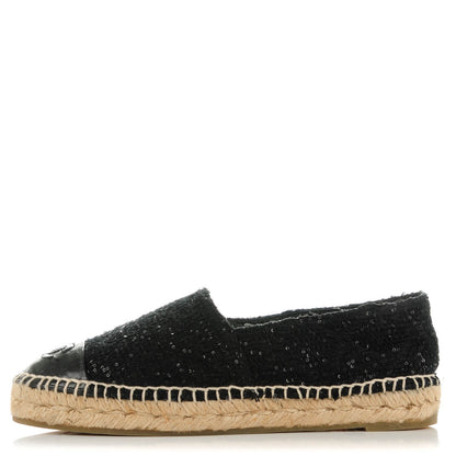 Chanel Tweed Patent Goatskin Sequin CC Espadrilles 37 Black 1 of 9