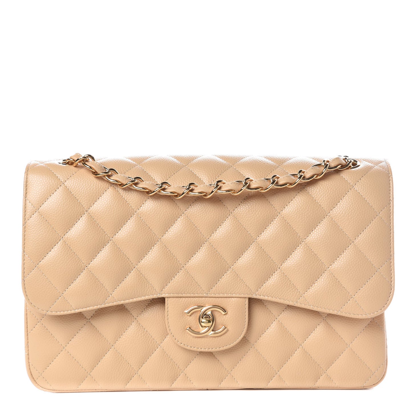 Caviar Quilted Jumbo Double Flap Beige Clair