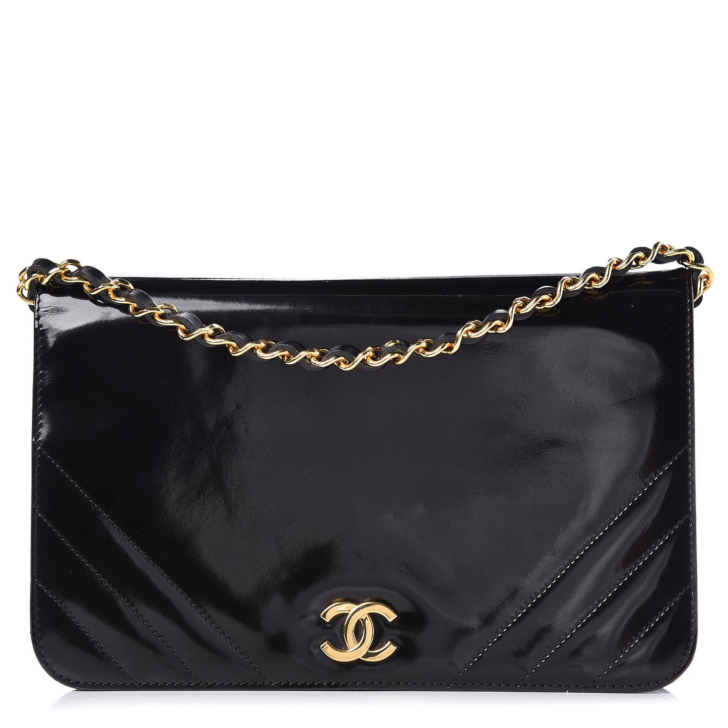Patent Small Single Flap Bag Black