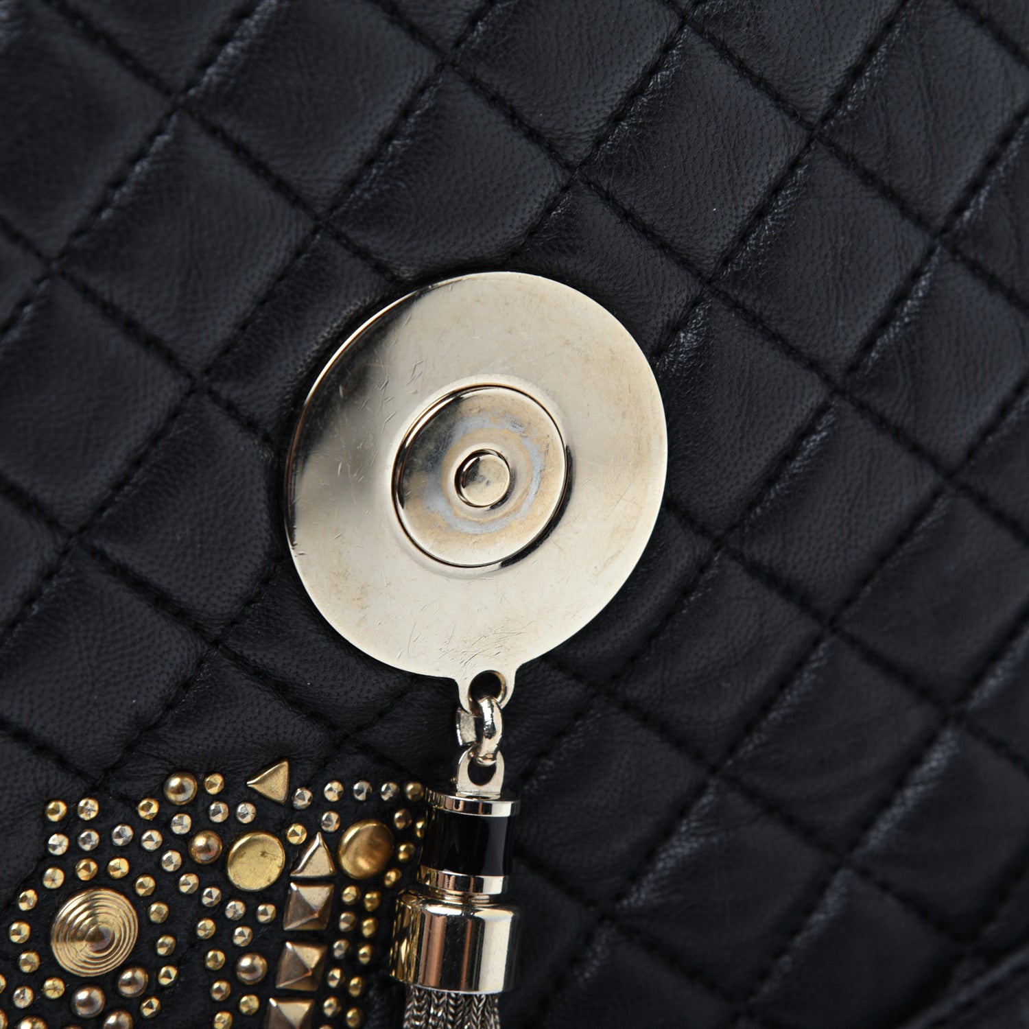 Versace Nappa Barocco Quilted Studded Calliope Vanitas Shoulder Bag Black 14 of 19