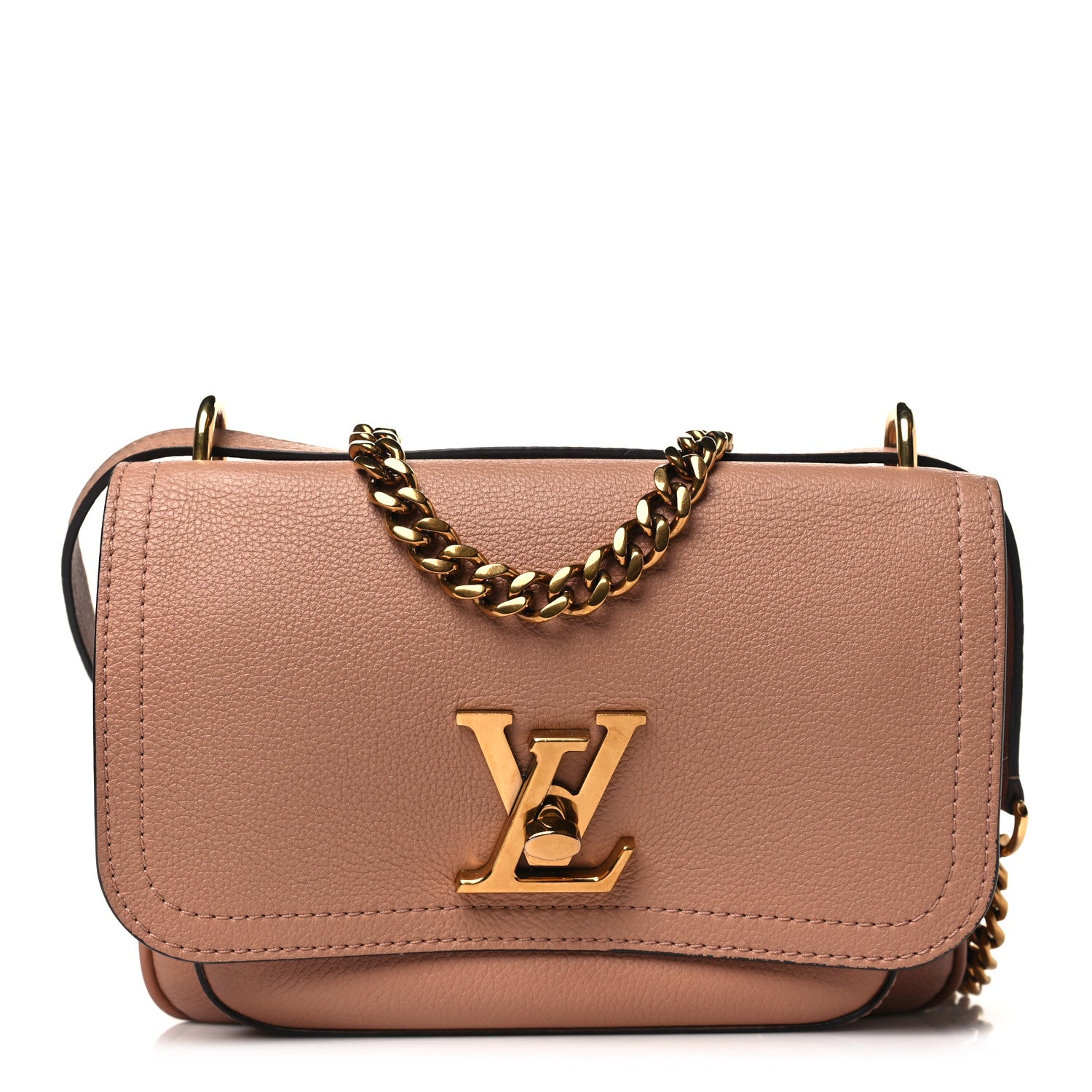 Louis Vuitton Grained Calfskin Lockme Chain Bag PM Rose Silk 1 of 13