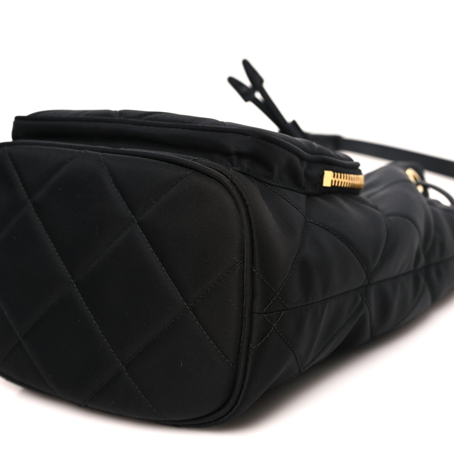 Re-Nylon Saffiano Stitched Duet Bucket Bag Black