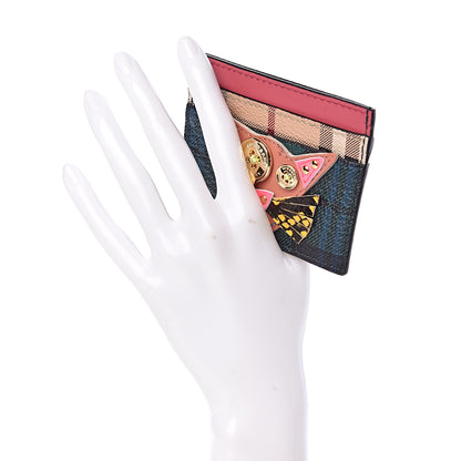 Burberry Calfskin Haymarket Check Cat Appliqué Card Case Multicolor 2 of 7