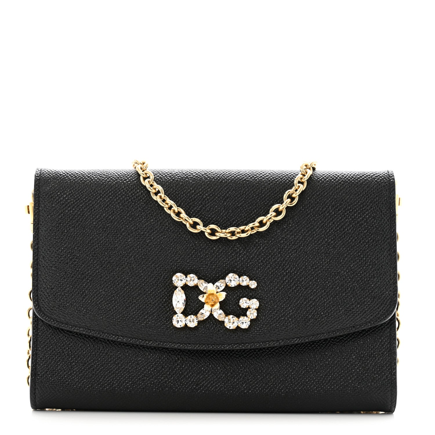 Dolce & Gabbana Dauphine Crystal Wallet On Chain Black 1 of 9