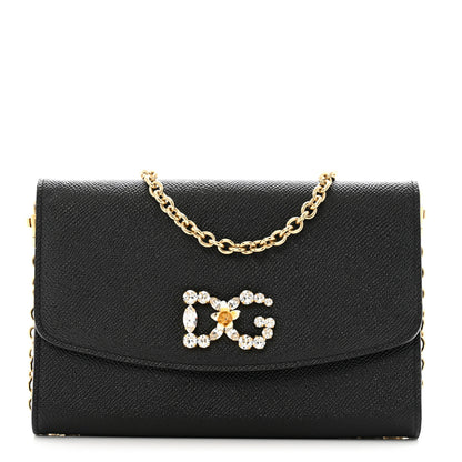 Dolce & Gabbana Dauphine Crystal Wallet On Chain Black 1 of 9