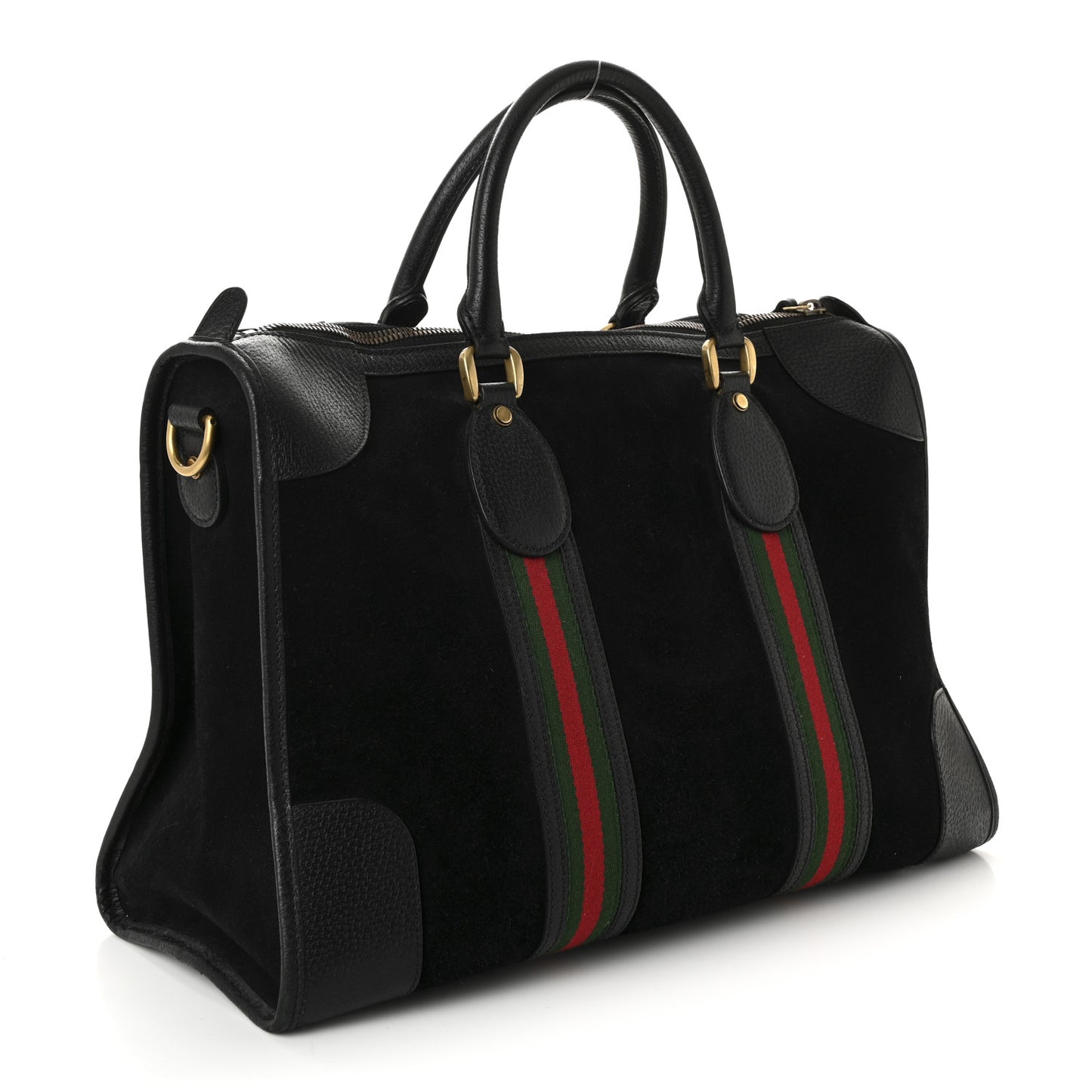 Suede Daino Textured Dollar Calfskin Web Medium Duffle Bag Black
