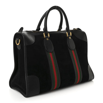 Gucci Suede Daino Textured Dollar Calfskin Web Medium Duffle Bag Black 3 of 10
