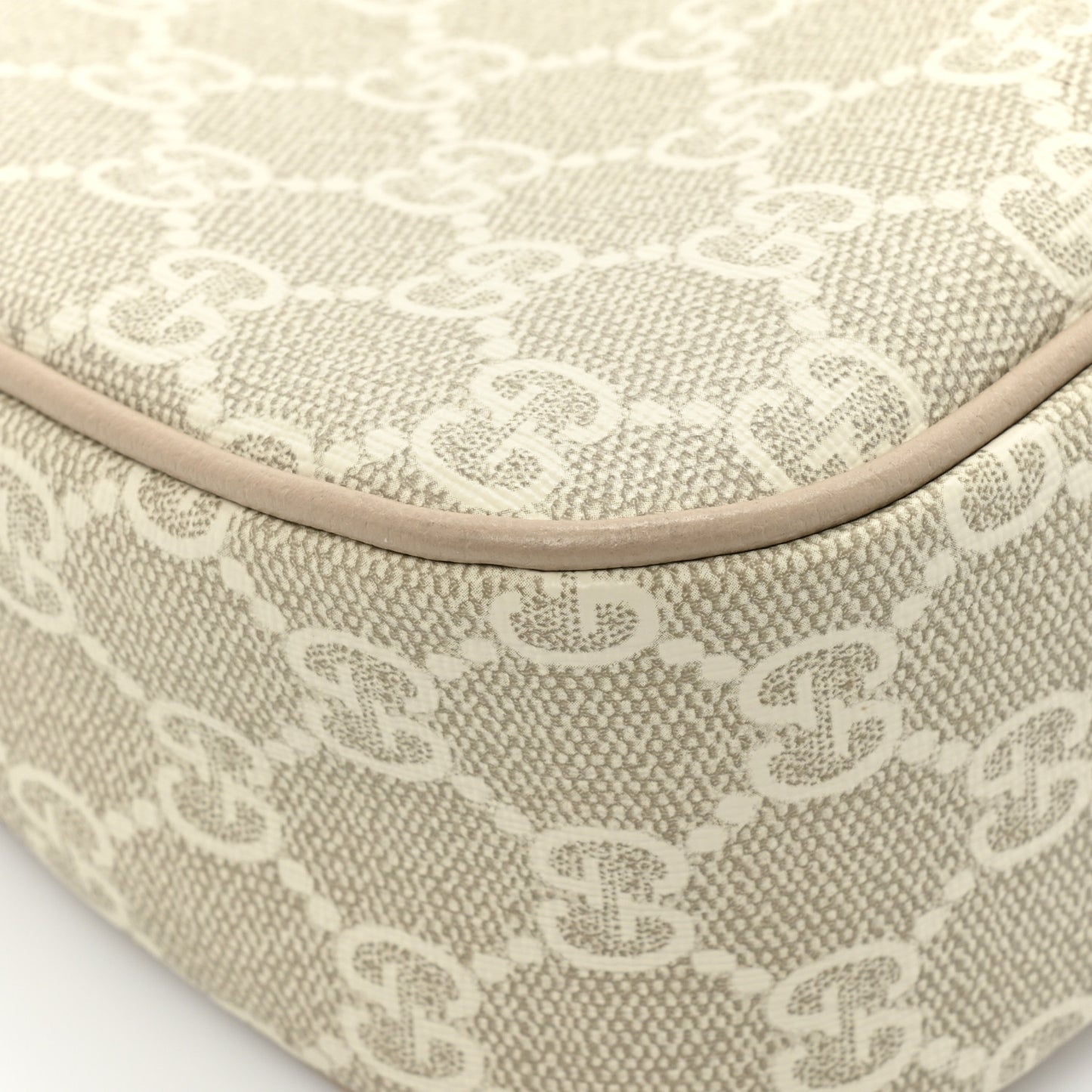 GG Supreme Monogram Textured Dollar Calfskin Small Ophidia Hobo Beige Mystic White Oatmeal