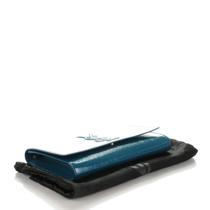 Saint Laurent Textured Patent Monogram Large Belle de Jour Clutch Turquoise 4 of 7