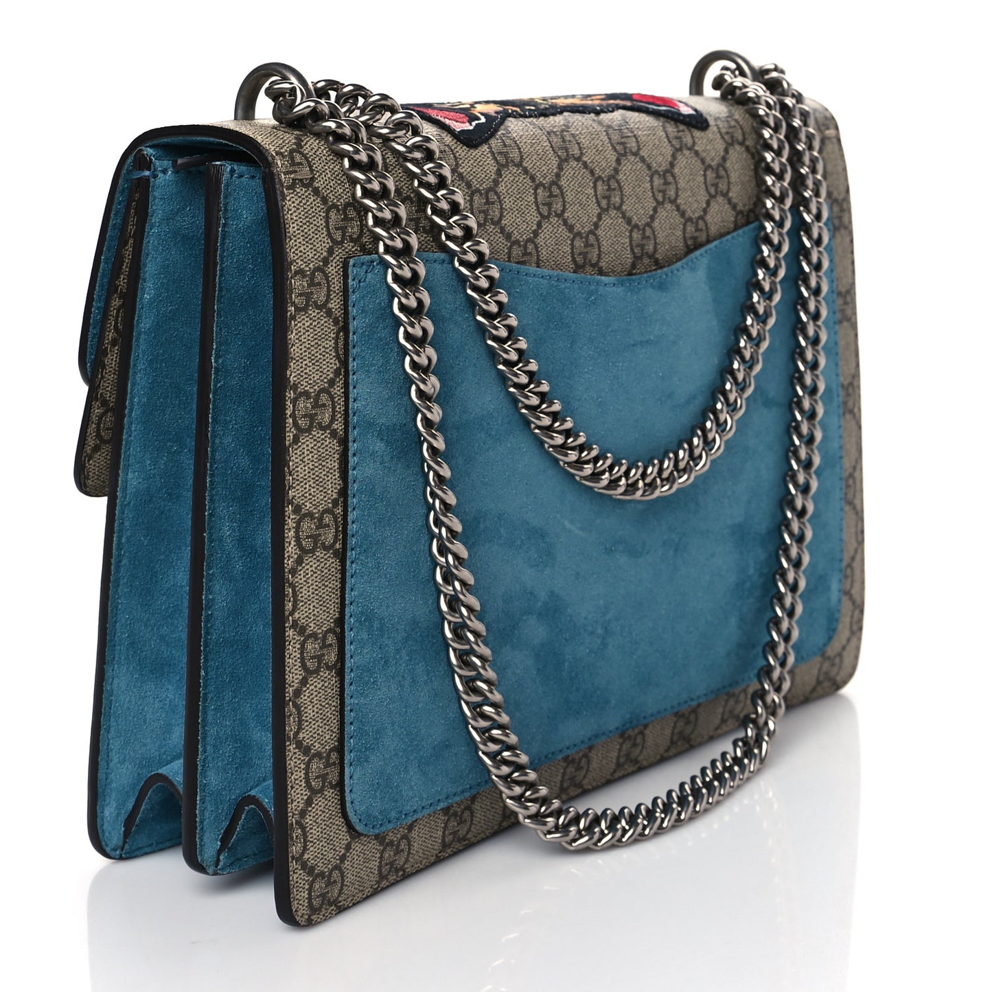 GG Supreme Monogram Angry Cat Embroidered Medium Dionysus Shoulder Bag Beige Ultramarine