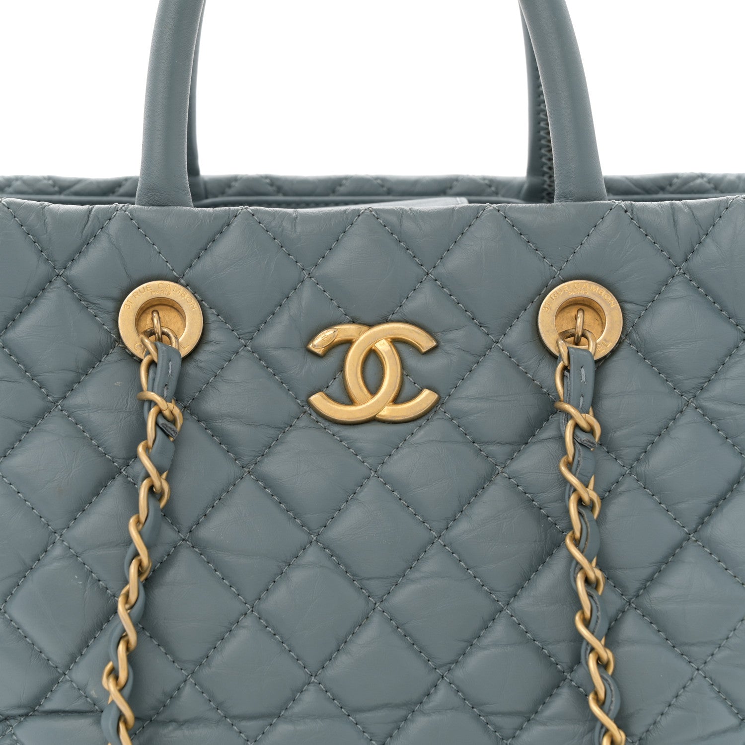 Chanel Aged Calfskin Quilted Large Coco Handle ShoppingTote Blue 9 of 16