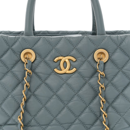 Chanel Aged Calfskin Quilted Large Coco Handle ShoppingTote Blue 9 of 16