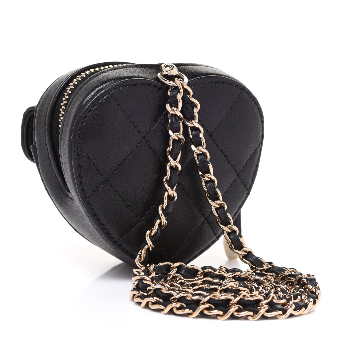 Lambskin Quilted CC In Love Heart Coin Purse With Chain Black