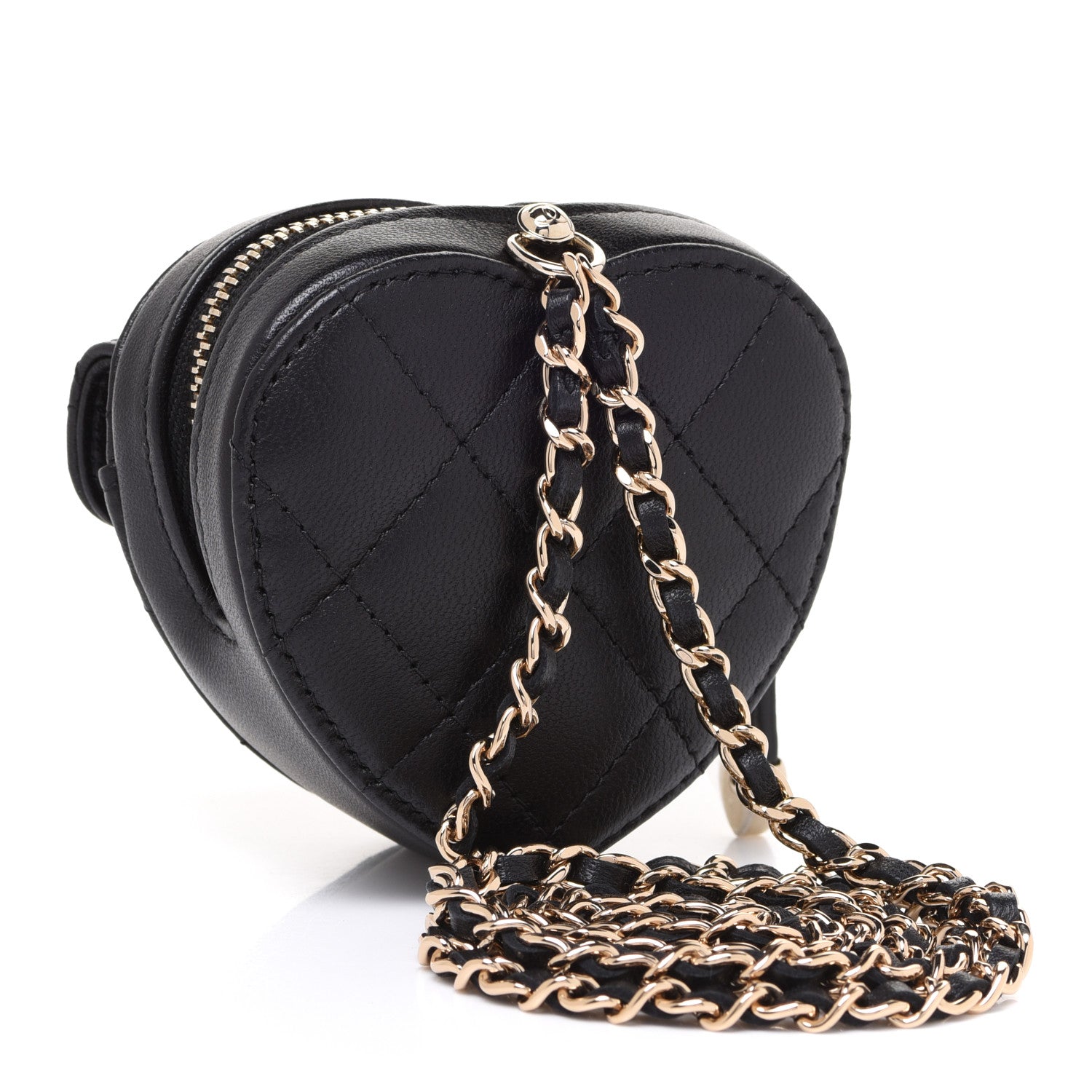 Chanel Lambskin Quilted CC In Love Heart Coin Purse With Chain Black 2 of 7