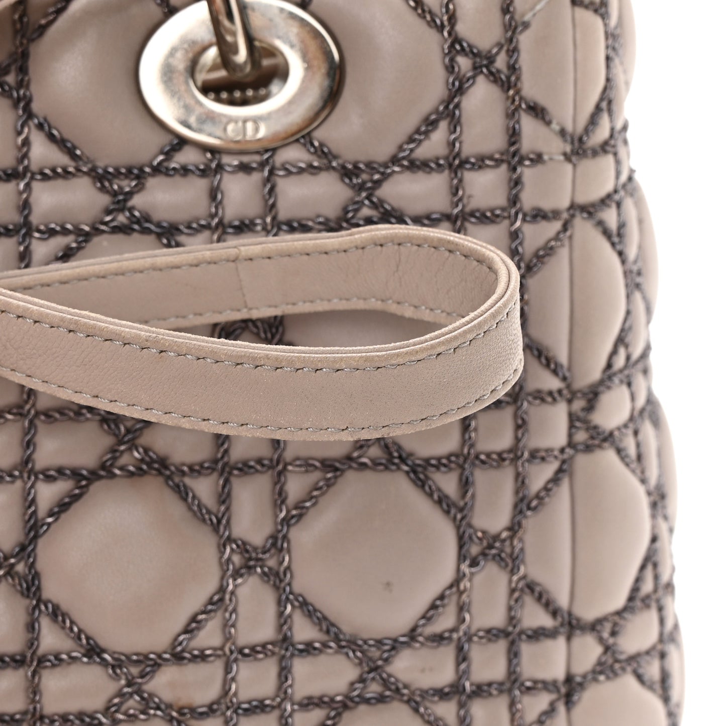 Lambskin Metallic Stitched Cannage Medium Lady Dior Grey Silver
