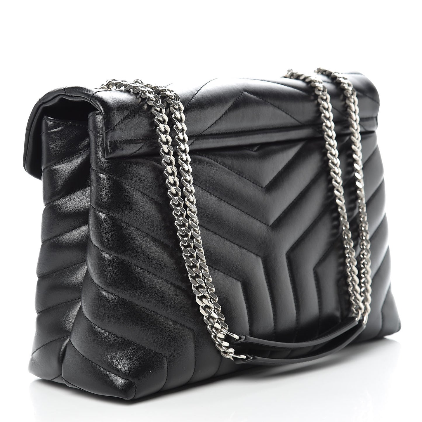 Calfskin Y Quilted Monogram Medium Loulou Chain Satchel Black
