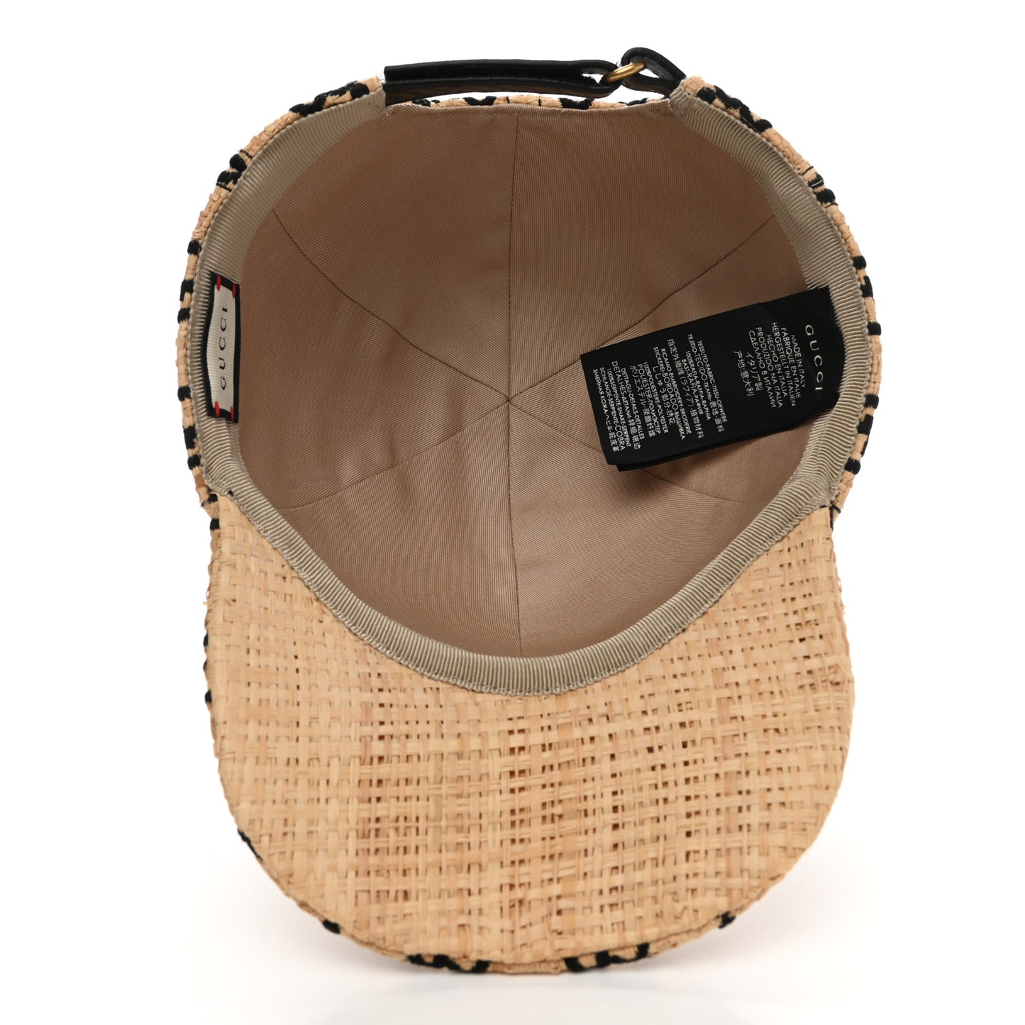 Raffia GG Monogram Elaphe Embroidered Aisha Baseball Hat M Ivory Black