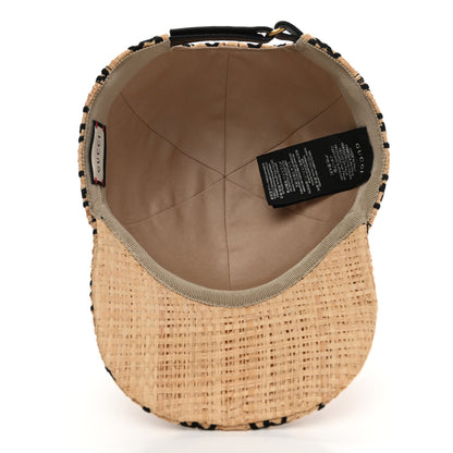 Gucci Raffia GG Monogram Elaphe Embroidered Aisha Baseball Hat M Ivory Black 7 of 9
