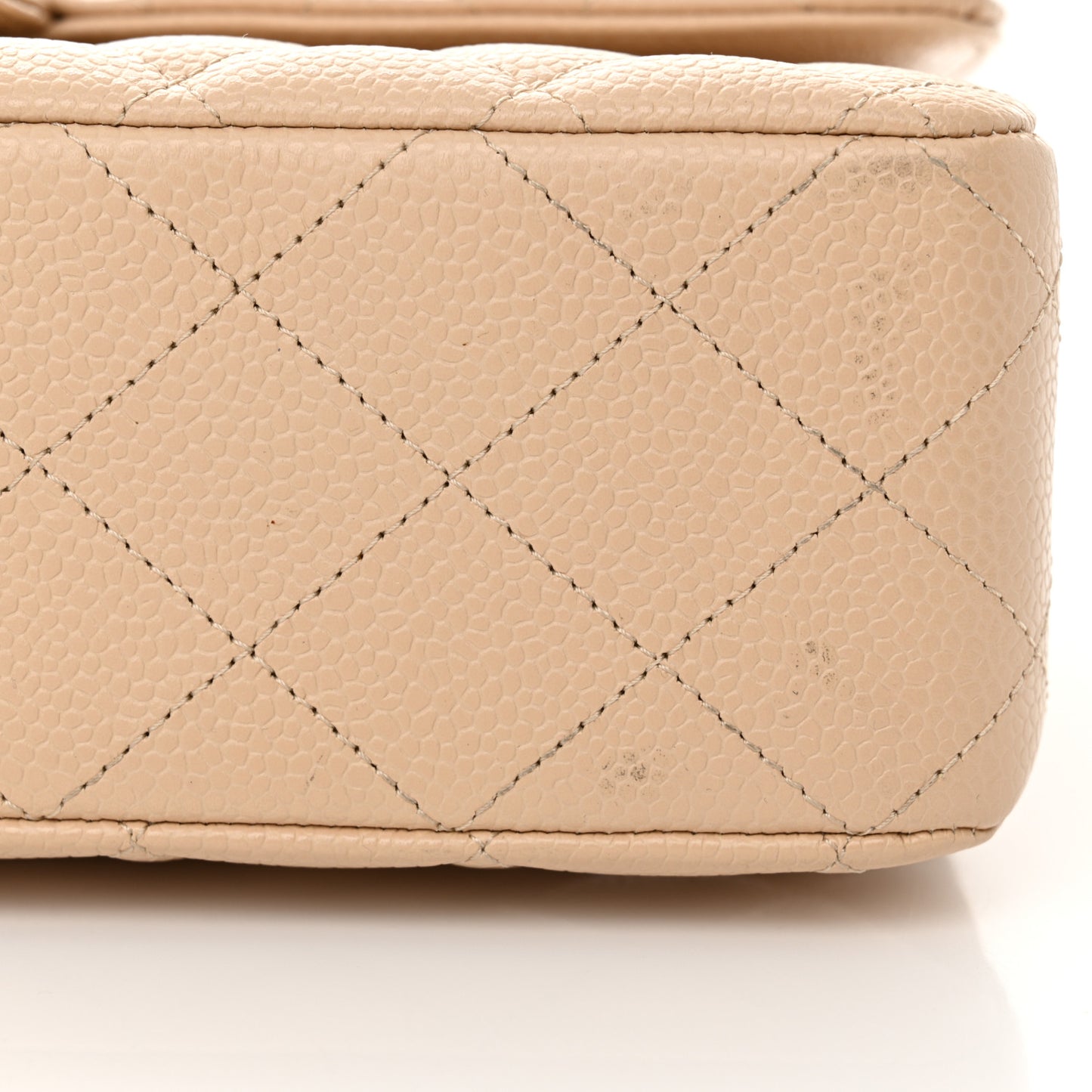 Caviar Quilted Medium Double Flap Beige