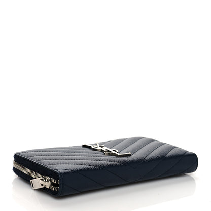 Saint Laurent Grain De Poudre Matelasse Chevron Monogram Zip Around Wallet Deep Marine 4 of 8