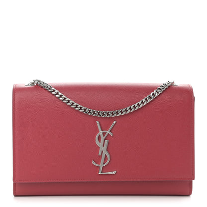 Saint Laurent Grain De Poudre Medium Monogram Kate Satchel Red 1 of 11